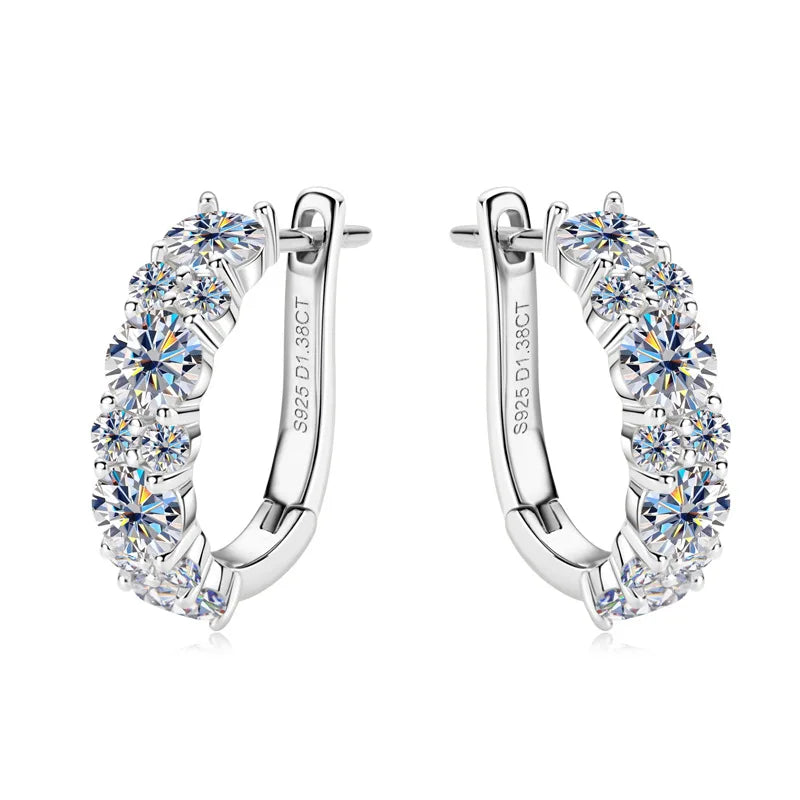 Women's Luxury Full Moisanite Diamond Hoop Earrings 4mm&2mm D Color VVS1 2.76cttw 100% 925 Sterling Silver Hoops Earrings