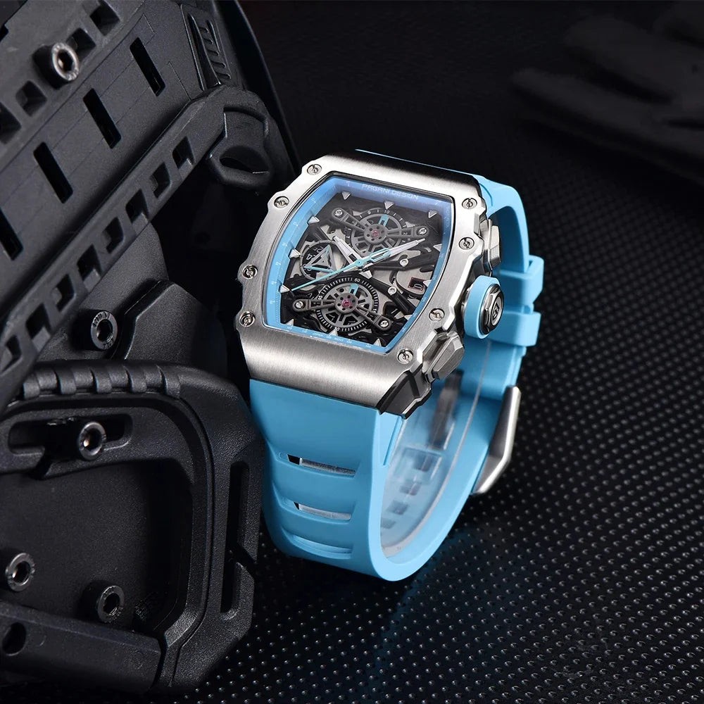 Pagani Design Men's Quartz Watches Japan Movt Skeleton Dial Waterproof Sport Rectangle Sapphire Glass Chronograph Watch For Men