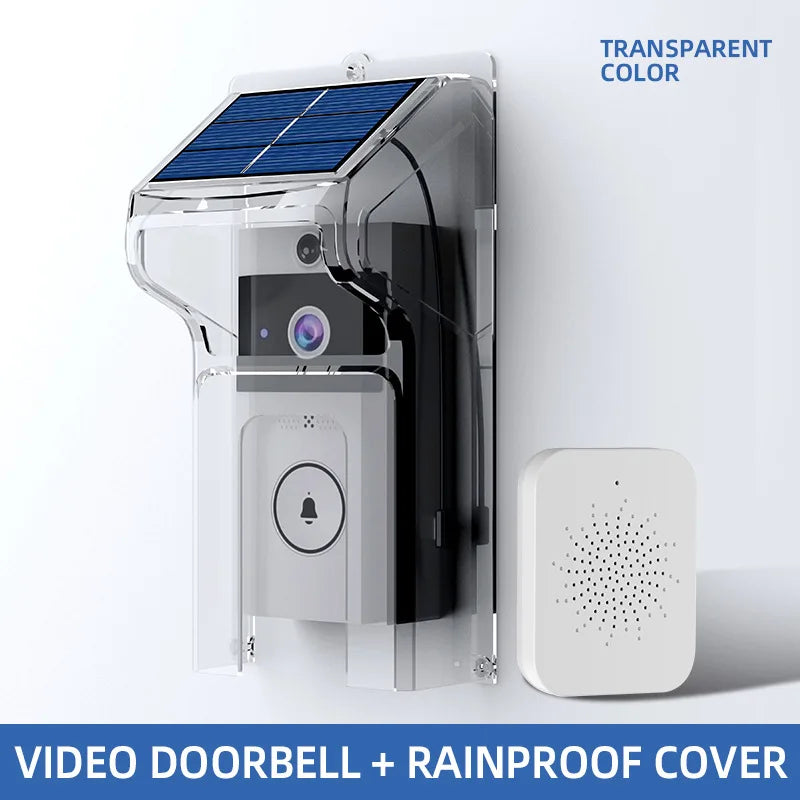 Solar Wireless Smart Video Doorbell HD Security Camera with Rain Cover Weatherproof Outdoor Two-Way Talk Voice Changer WiFi Door