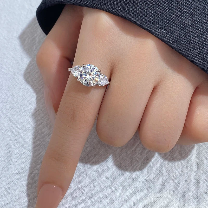 DiamondWorld 3CT Big Moissanite Diamond Rings for Women Double Heart Zircon 925 Sterling Silver Eternity Engagement Fine Jewelry
