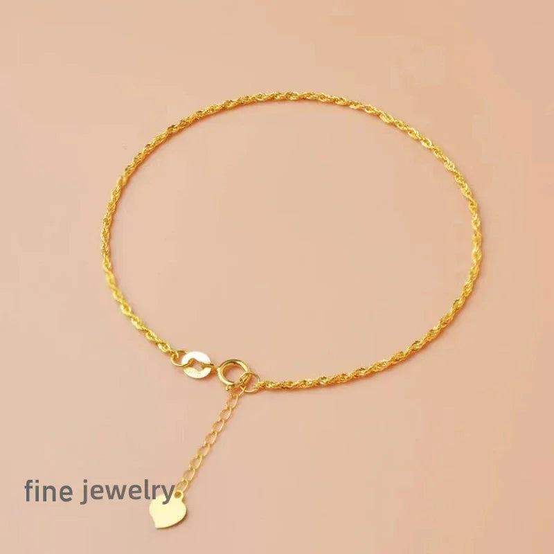 Authentic Real 18K Gold AU750 Twisted Bracelet Exquisite Delicate Gift Classic Present For Women Adjustable Fine Jewelry