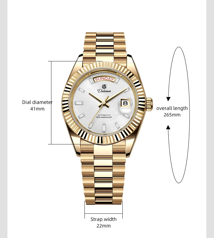 Dulunwe Datejusts Mechanical  Movement Watches For Men Automatic Mechanical Watches Calendar Waterproof Men Watch