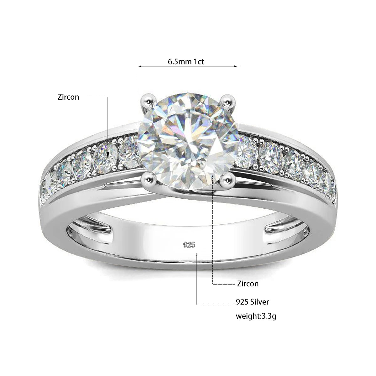 Luxury 1 Carat Moissanite Ring For Women Solid 925 Silver Rhodium Plated Luxury Wedding Jewelry With Certificate Gift Female Hot