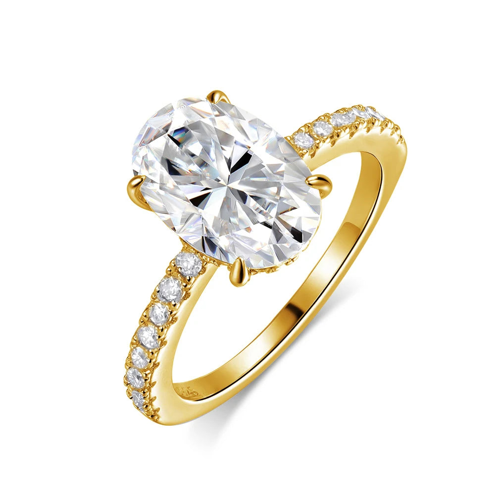 4.5CT Oval Cut Full Moissanite Engagement Ring for Women S925 Silver Plated 18K Gold Hidden Halo Diamond Wedding Band JewelryGRA