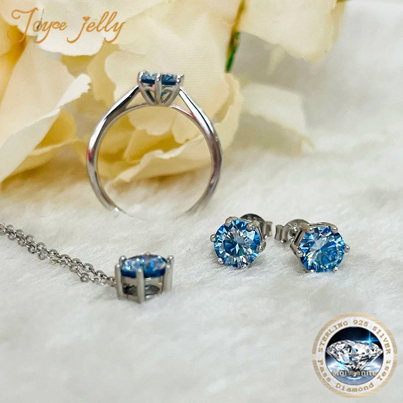 Earrings JoyceJelly Moissanite Jewelry Set With 1CT D Color VVS 3EX moissanite stone pass diamond test Wedding Luxury Fine Jewelry gift