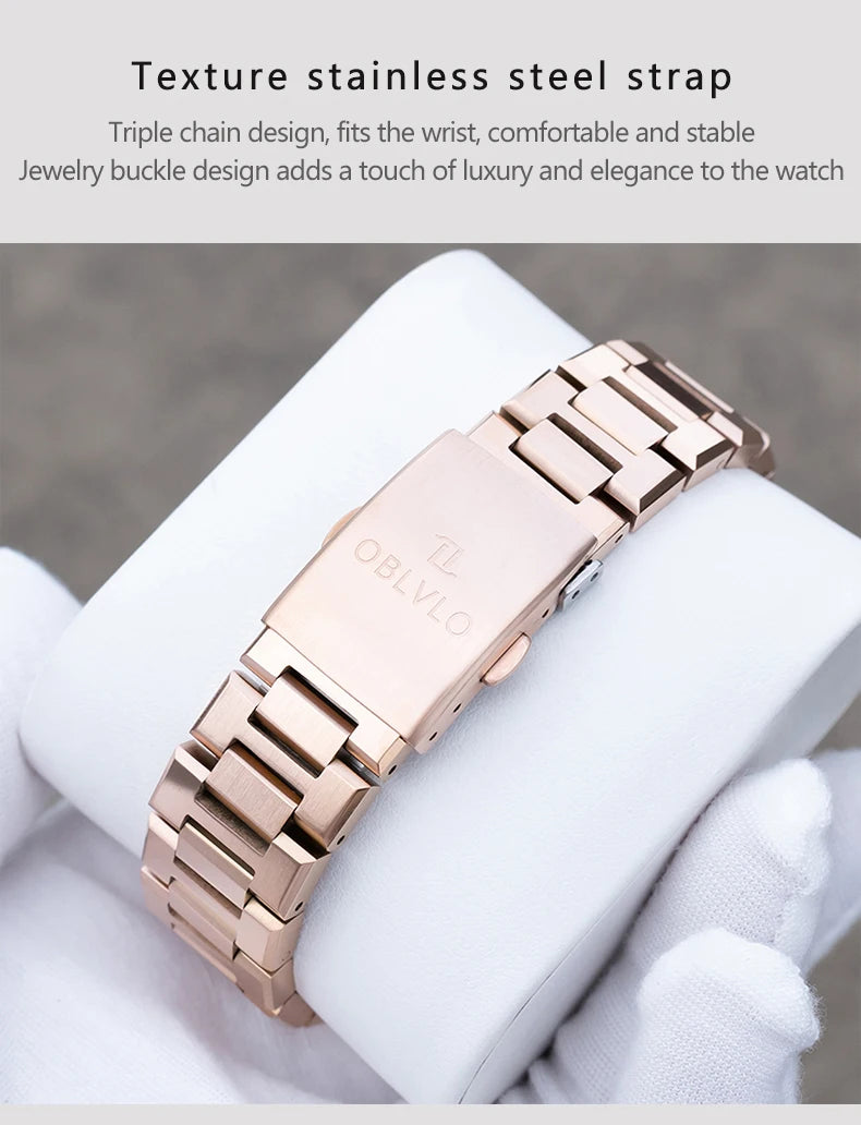 OBLVLO Herren-Armbanduhr mit achteckiger Lünette, blauem Zifferblatt, Datumsanzeige, Quarzwerk, wasserdicht, ideal für Paare (AWM)