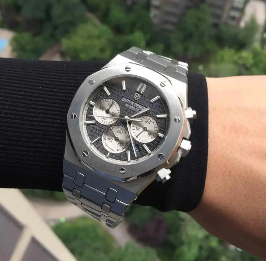 DIDUN Men Watches TOP Luxury Brand Chronograph Sports Clock Men Quartz Stainless Steel Watch Male Business Wristwatch Waterproof