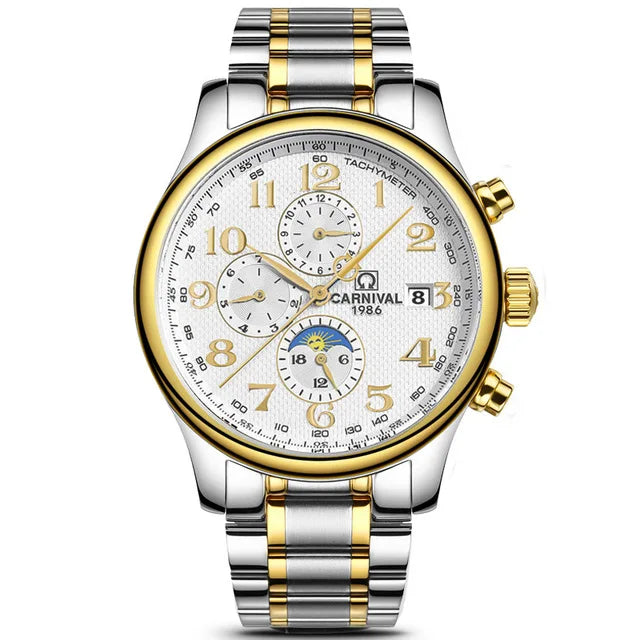 Carnival Brand Automatic Watch Fashion Luxury Waterproof Calendar Moon Phase Mechanical Watches For Men Clock Relogio Masculino