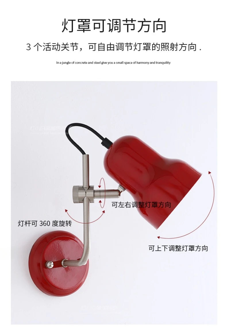 Bauhaus Vintge Medieval Red/Orange Wall Lamp LED E27 Iron Art Atmosphere Adjustable Wall Mounted Bedroom Bedside Study Reading