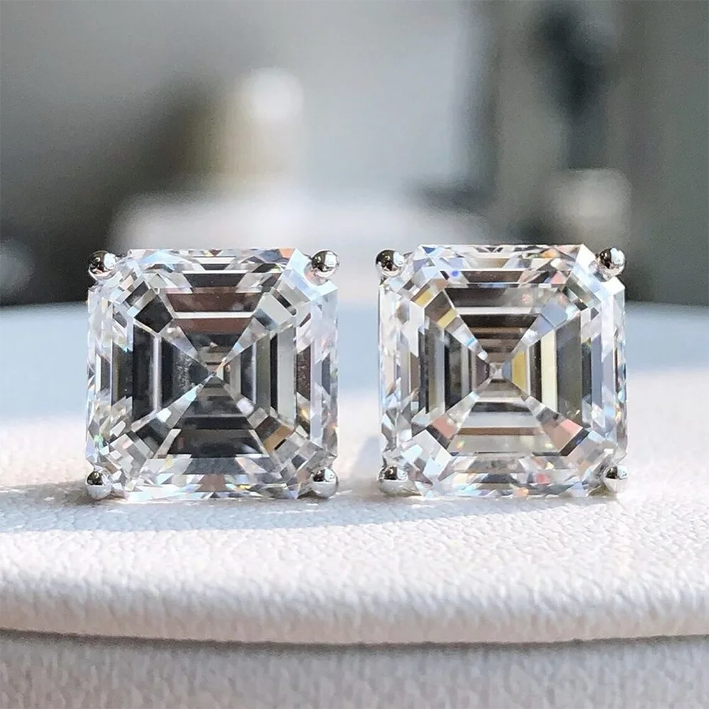 1/2/3CT Asscher Cut Moissanite Stud Earrings with Certificate Square Solitaire Lab Diamond Earring for Women S925 Silver Jewelry