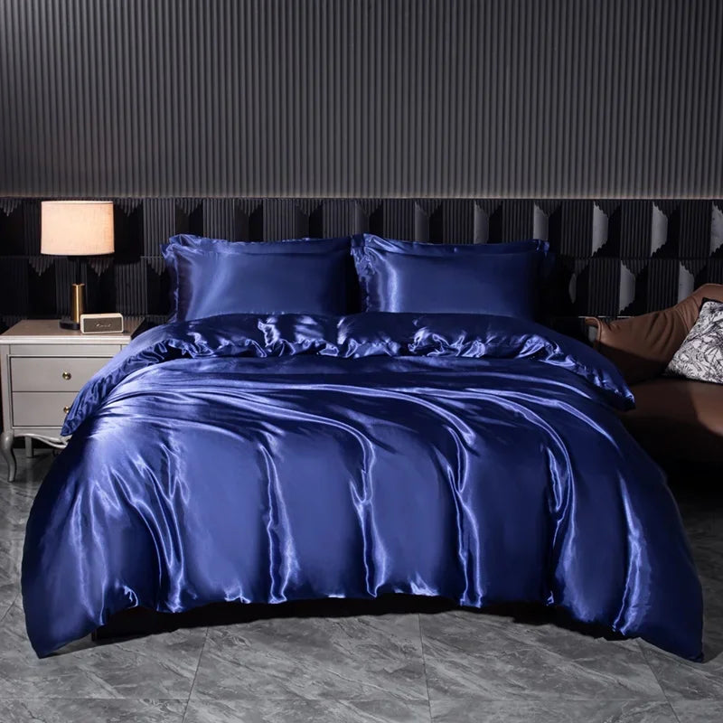 Luxury Satin Bedding Set Solid Color Duvet Cover Comfortable Smooth Quilt Cover Single Double Twin Full Queen King Size