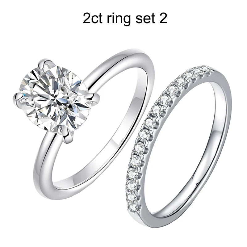 Smyoue 18k Plated 2/3ct Moissanite Diamond Ring for Women Oval Fancy Cut Bridal Sets Solitaire Wedding Promise Band 925 Silver