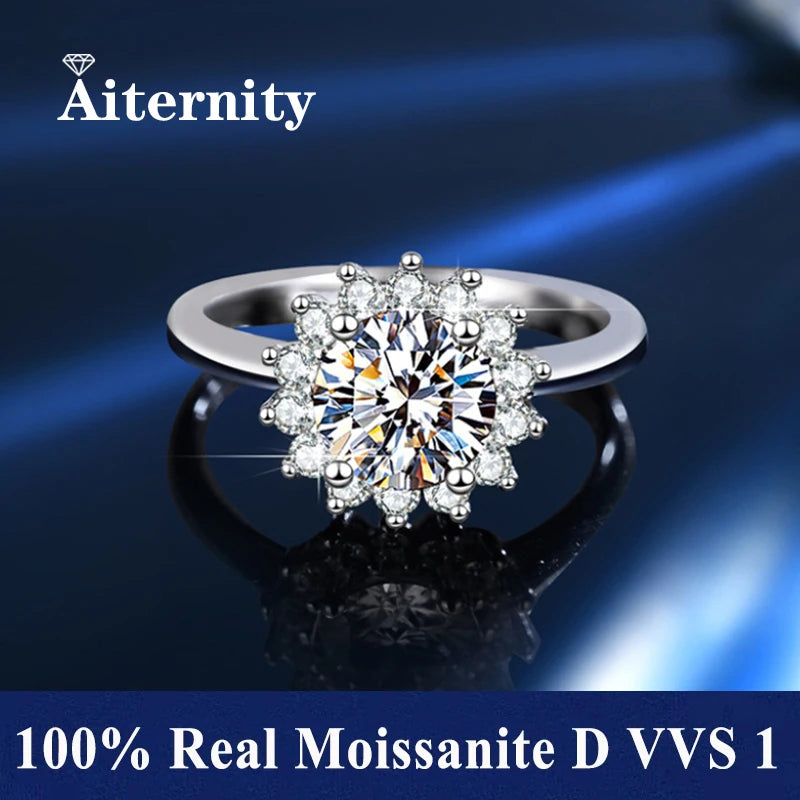 100% Real Moissanite Ring Adjustable Size S925 Sliver D VVS1 Pass Diamond Test Pen GRA Certificate 18K Plating Rings for Women