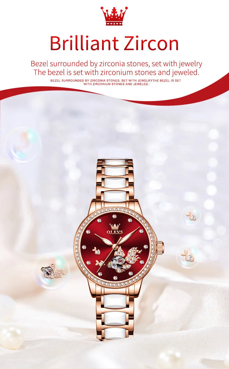 OLEVS Brand steel strip fully automatic mechanical watch for women 7001