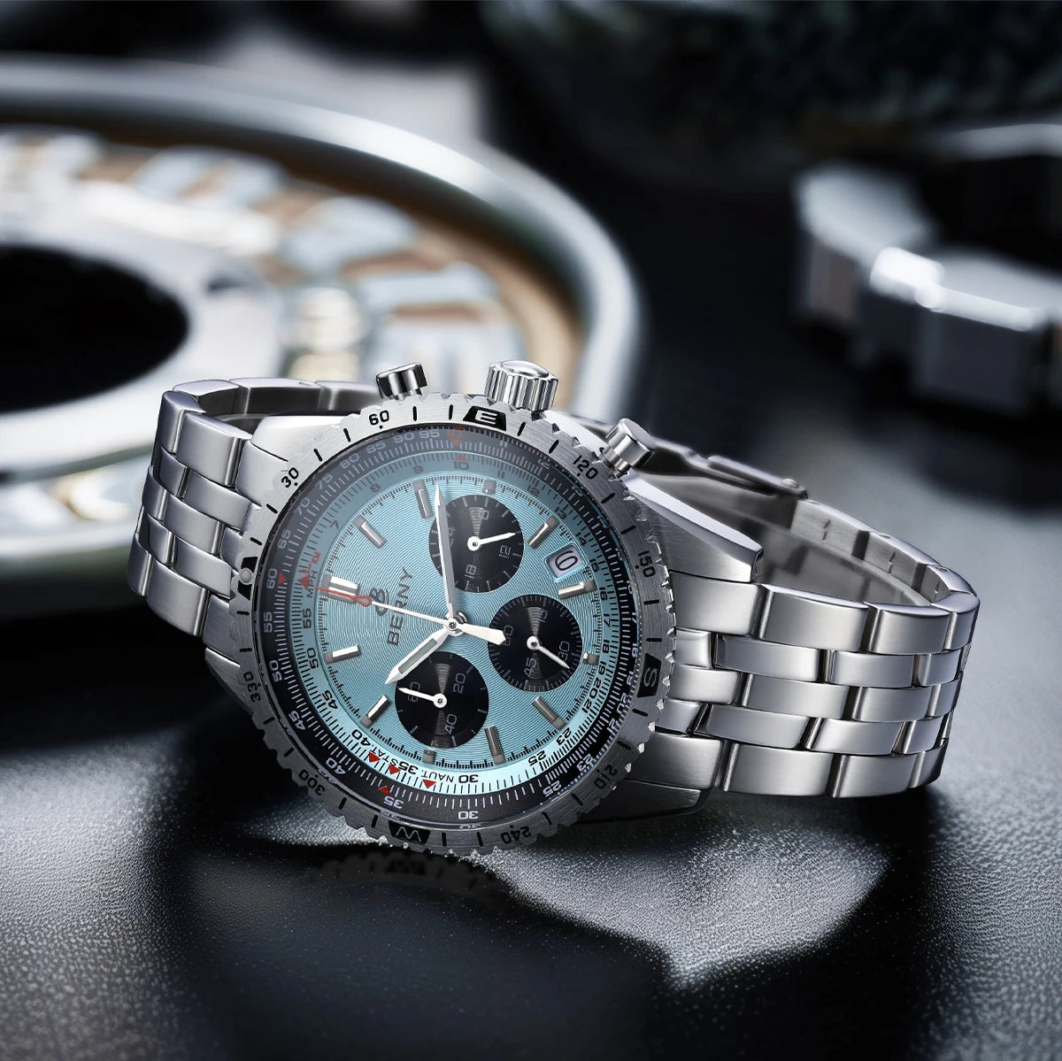 BERNY Aviation Pilot Men's Watches Quartz Chronograph Watch Date Sapphire Super Luminous Luxury Brand Dress Man Wristwatch