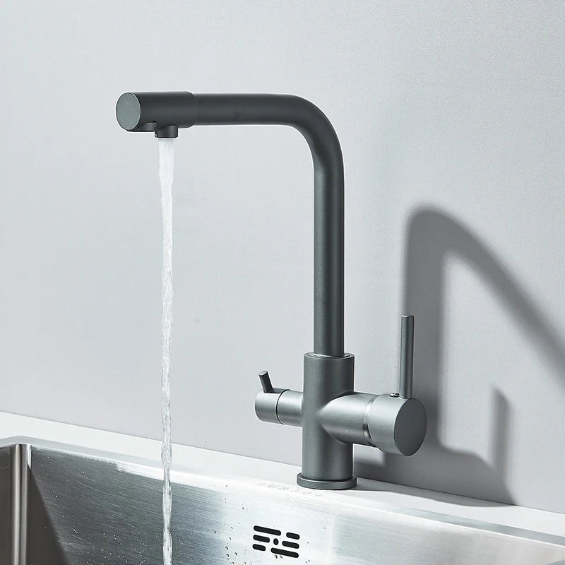 Rozin Chrome Brass Purified Water Kitchen Faucet Mixer Tap and Pure Water Filter Faucet Deck Mounted Dual Handles Hot Cold Taps