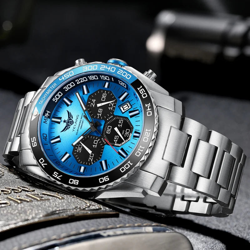 Yelang Watch 44mm V1215 Men Sports Watch Japan Eco-Drive VR42 Solar Diving Watch 100m Waterproof 10Bar Luminous watches for men