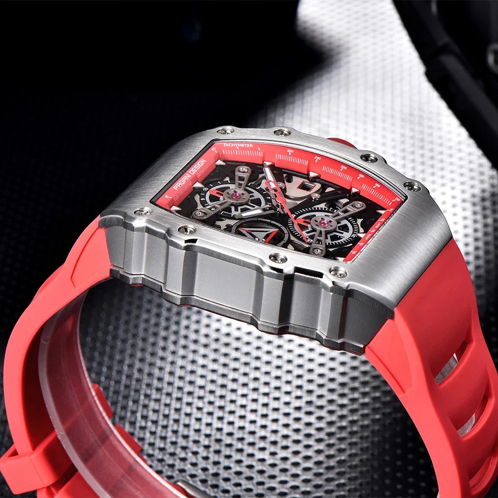 Pagani Design Men's Quartz Watches Japan Movt Skeleton Dial Waterproof Sport Rectangle Sapphire Glass Chronograph Watch For Men
