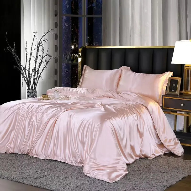 Mulberry Silky-blending Fabric Bedding Set High-end Silky Queen Size Duvet Cover Set with Fitted Sheet Luxury Bedding Sets King