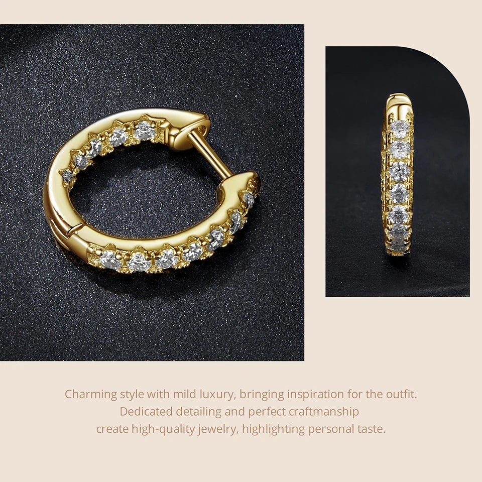 BAMOER Gold Moissanite Hoop Earrings for Women, 925 Sterling Silver D Color Round Cut Lab Diamond Hypoallergenic Earrings