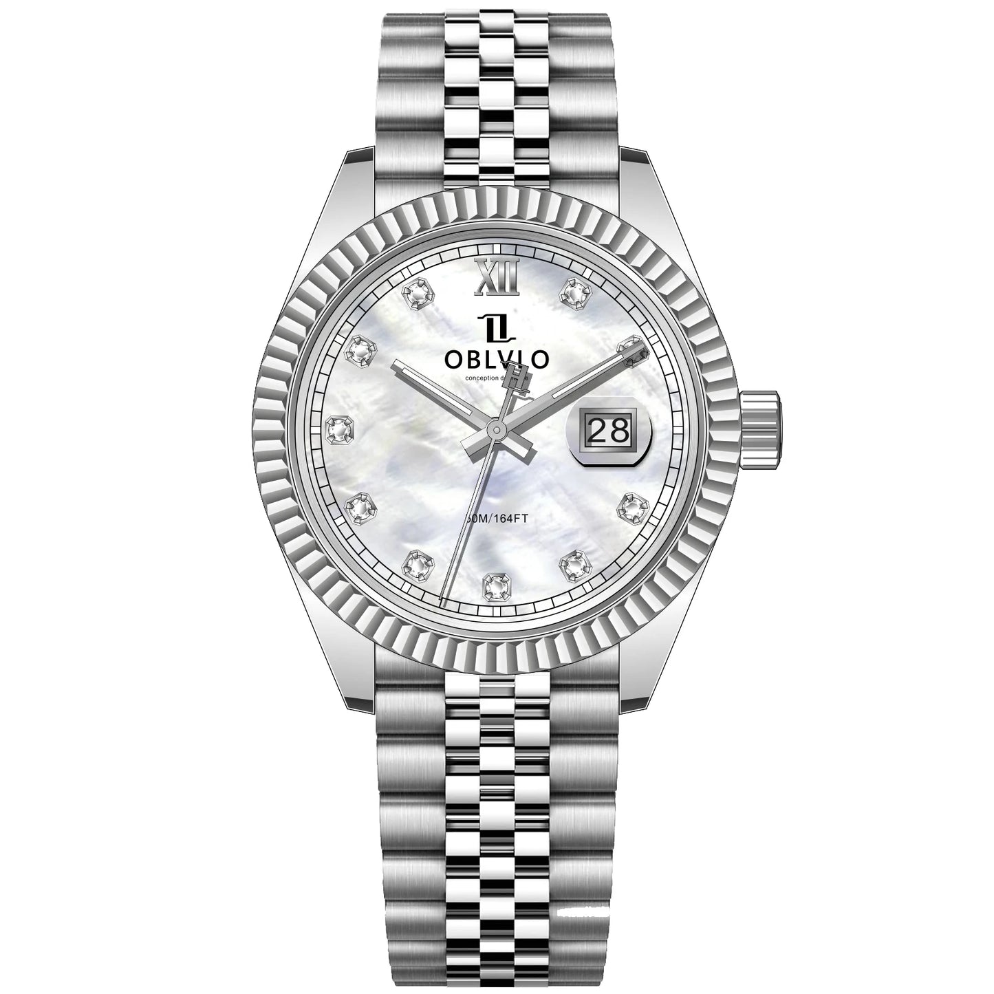 OBLVLO Men's Elegant Yellow Gold Red Dial Bracelet Quartz Watch with Date Fashion Green Dial Business Watches for Men RX-PE