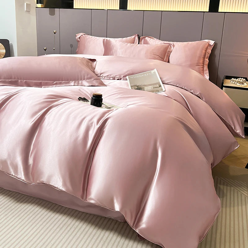 Luxury Satin Bedding Set Solid Color Duvet Cover Comfortable Smooth Quilt Cover Single Double Twin Full Queen King Size