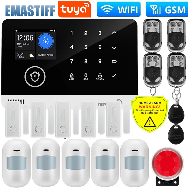 Wireless Tuya APP SIM GSM Home RFID Burglar Security LCD Touch Keyboard WIFI GSM Alarm System Sensor kit Russian,Spanish Voice