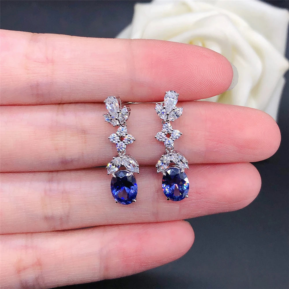 Solid White Gold 14K Earrings 1.5CT/ Piece Sapphire Diamond Women Engagement Earrings Beautiful Anniversary Party Jewelry