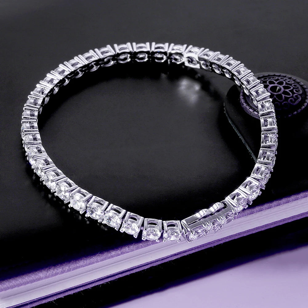 Rinntin Genuine 925 Sterling Silver Tennis Chain Bracelet Handmade High-end Luxury Hand Chain for Men Women Jewelry Gift SB128