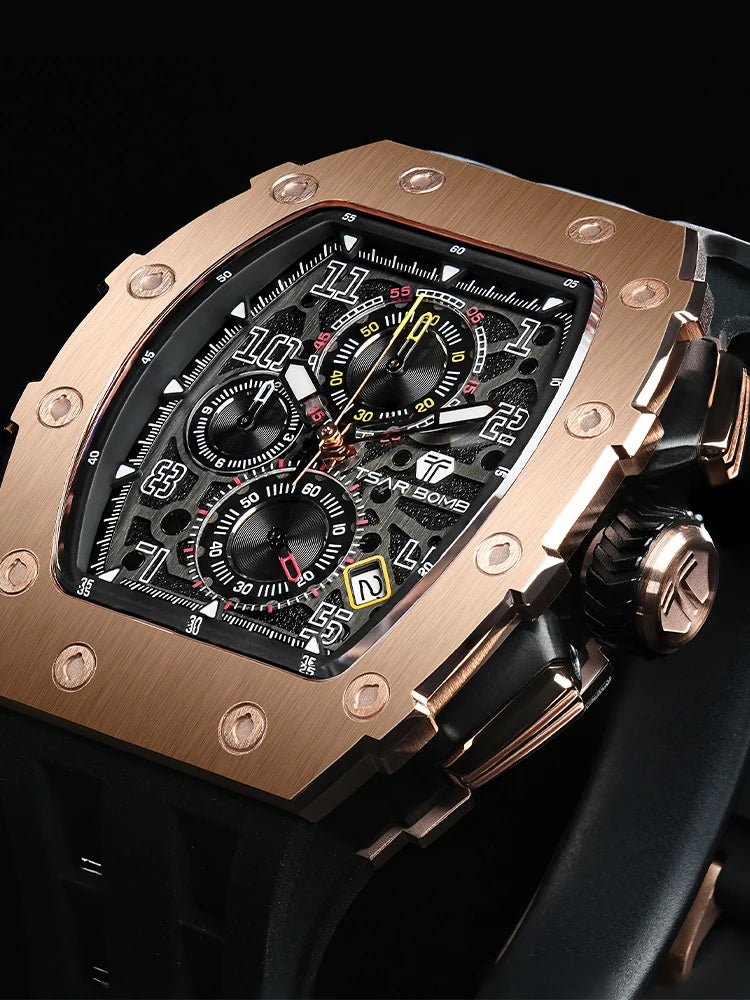 TSAR BOMBA New TB8204 Watch for Men Japan Quartz Chronograph 50M Waterproof Wristwatch Fashion Sport Clock Male Luxury Mens Gift