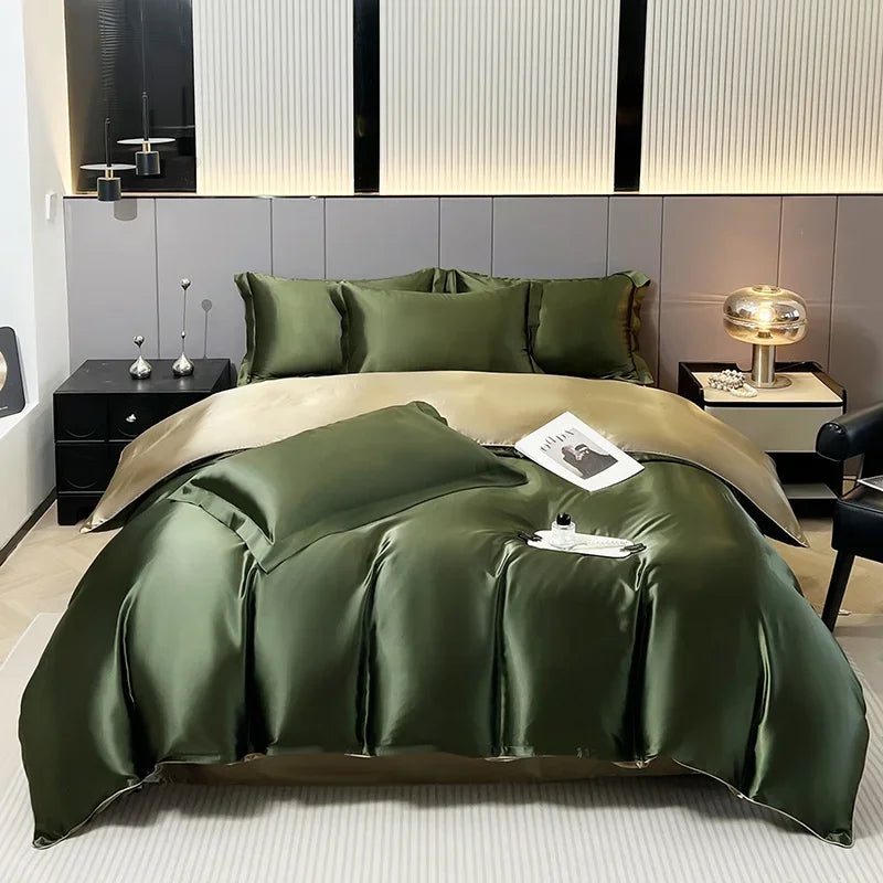 Luxury Satin Bedding Set Solid Color Duvet Cover Comfortable Smooth Quilt Cover Single Double Twin Full Queen King Size