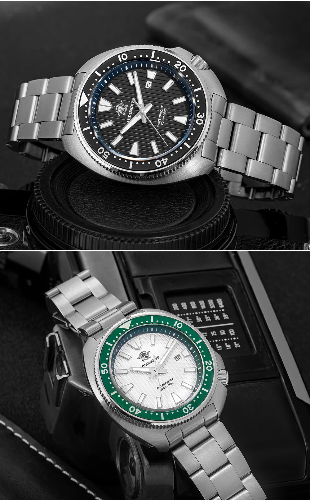 ADDIESDIVE Men's Watch Stainless Steel Sapphire Crystal Quartz Watch Men's Luminous 200M Waterproof Gift Men's Analog Watch