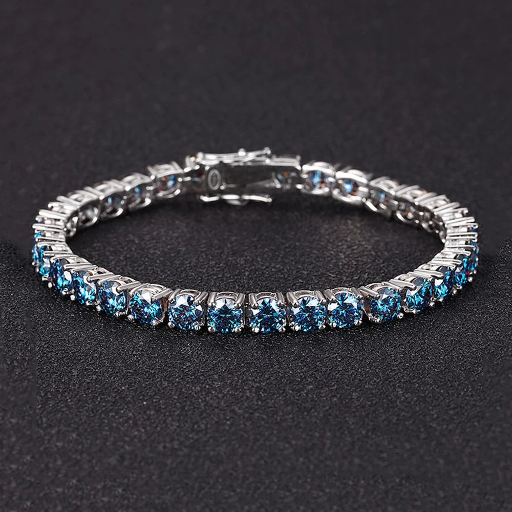 3/4/5/6.5MM Full Royal Blue Moissanite Tennis Bracelet for Women Men Original 925 Sterling Silver Wedding Party Jewelry with GRA