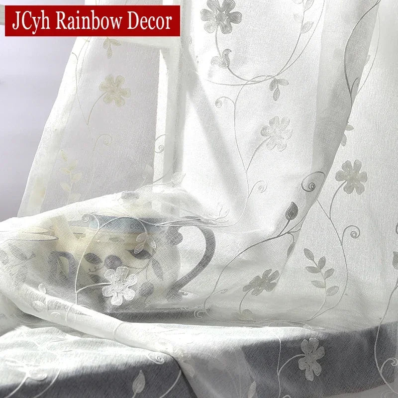 Korean White Embroidered Voile Curtains For Bedroom Window Curtain For Living Room Sheer Curtains Blinds Custom Made Drapes