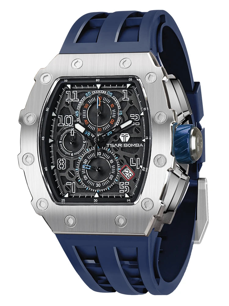 TSAR BOMBA Watch for Men Top Brand Luxury Waterproof Quartz Wristwatch Tonneau Clock Gift Chronograph Rectangle Mens Watch