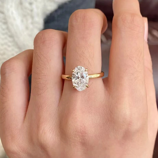 WSHUO 2.5ct S925 Sterling Silver Ring Oval Cut D Grade Moissanite 18K Gold Women's Engagement Ring Stackable Style GRA Certified