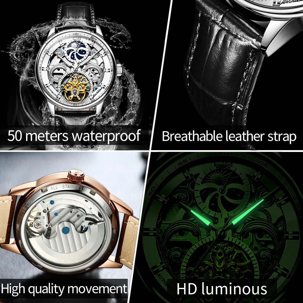 Montre-bracelet JSDUN originale étanche, best-seller pour homme, multifonctionnelle, luxueuse, élégante, à mécanisme automatique.