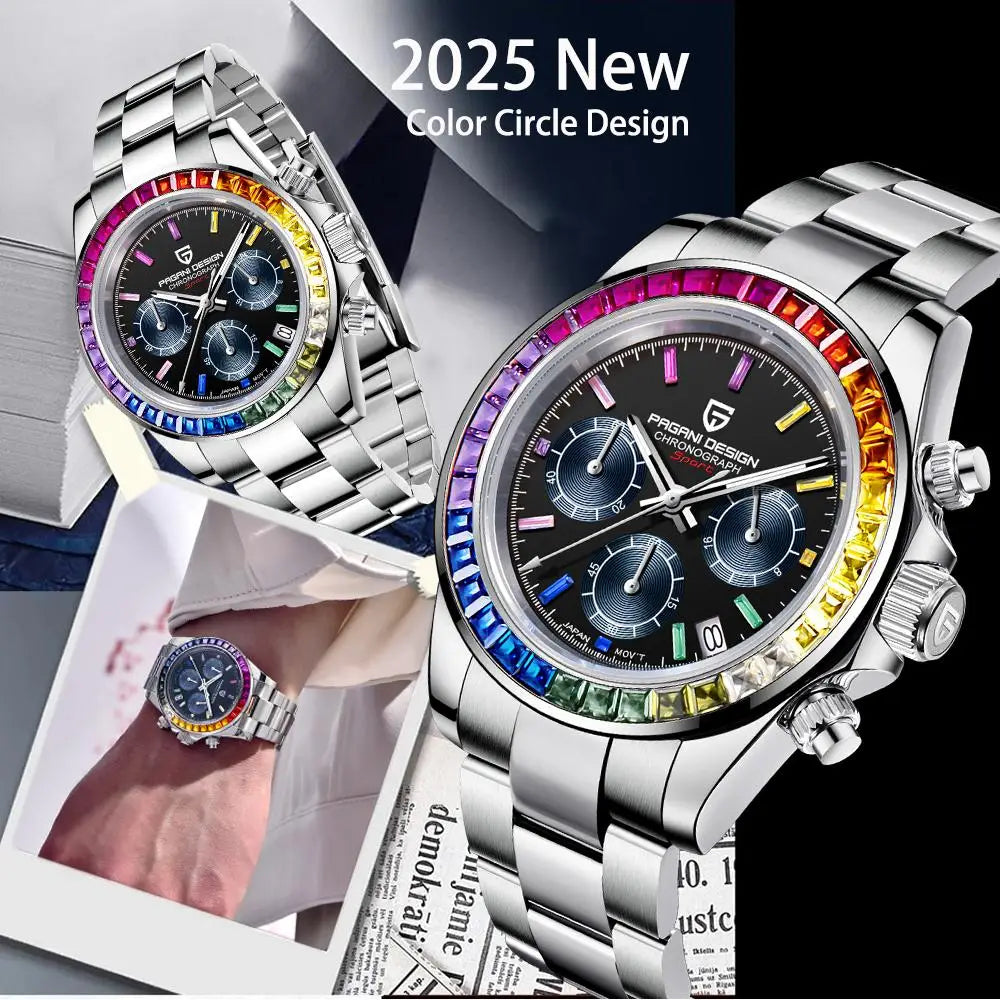 2025 New PAGANI DESIGN Rainbow Circle PD1644 Luxury Quartz Watch For Men Automatic Wristwatches Men Sport Waterproof Chronograph