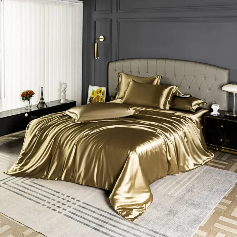 Luxury Bedding Set Single Double Queen King Size Solid Color Quilt Cover High-End Soft Silky Satin Duvet Cover Set