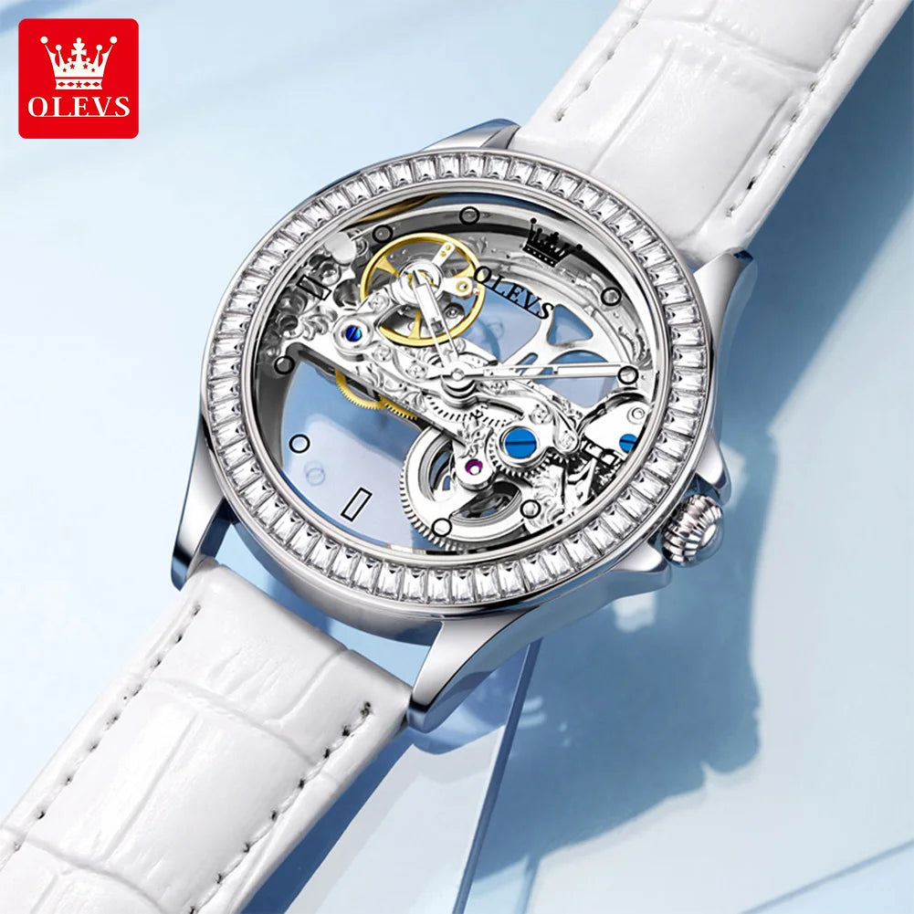 OLEVS 6699 Fully Hollow Women Mechanical Watch Luxury Flywheel Diamond bezel Brand Top Watch Women Automatic Watch Reloj Mujer
