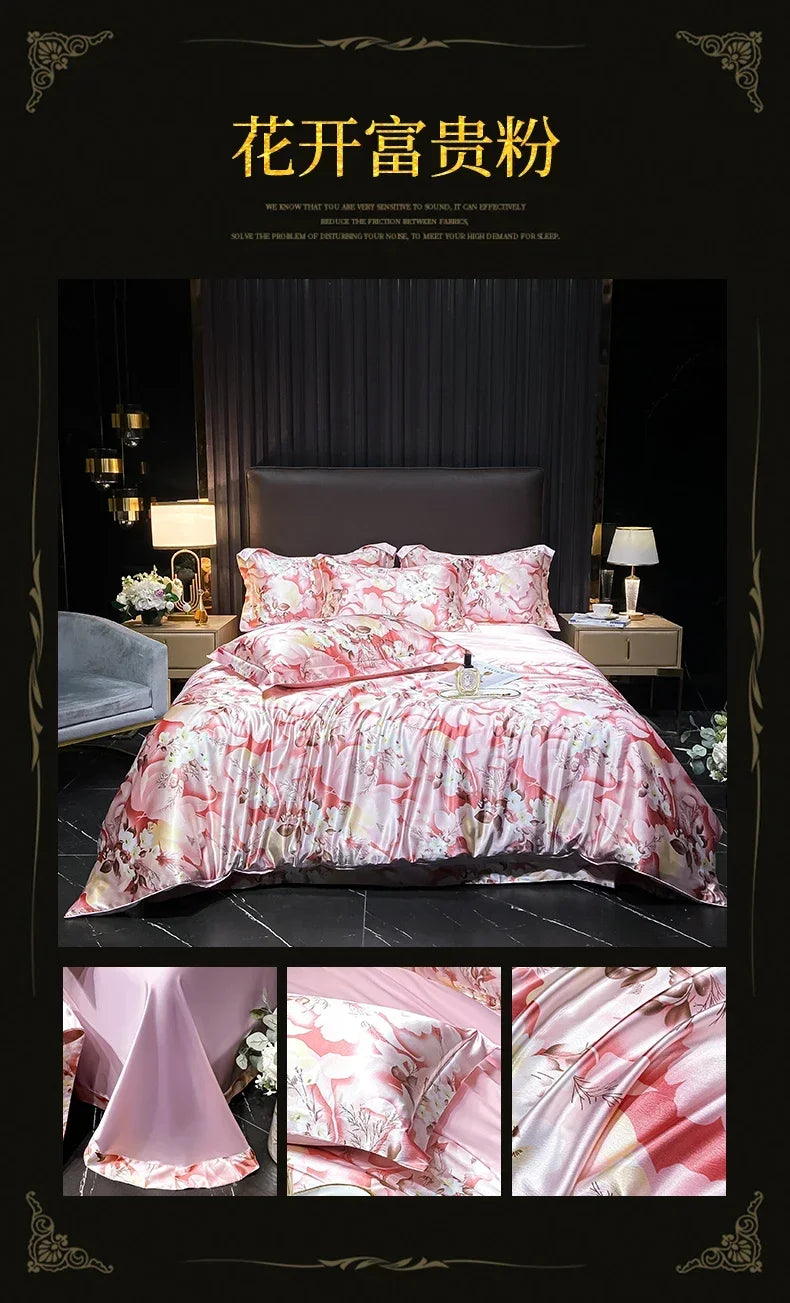 Natural Silk Bedding Set Single Double Queen King Printing Duvet Cover Luxury Quilt Cover Bedsheet Pillowcase