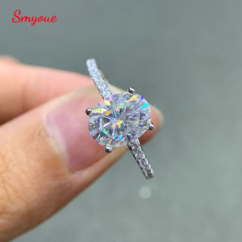 Smyoue Oval Cut 1CT 2CT 3CT D Color Moissanite Rings for Women Lab Diamond Wedding Promise Band S925 Sterling Silver Jewelry