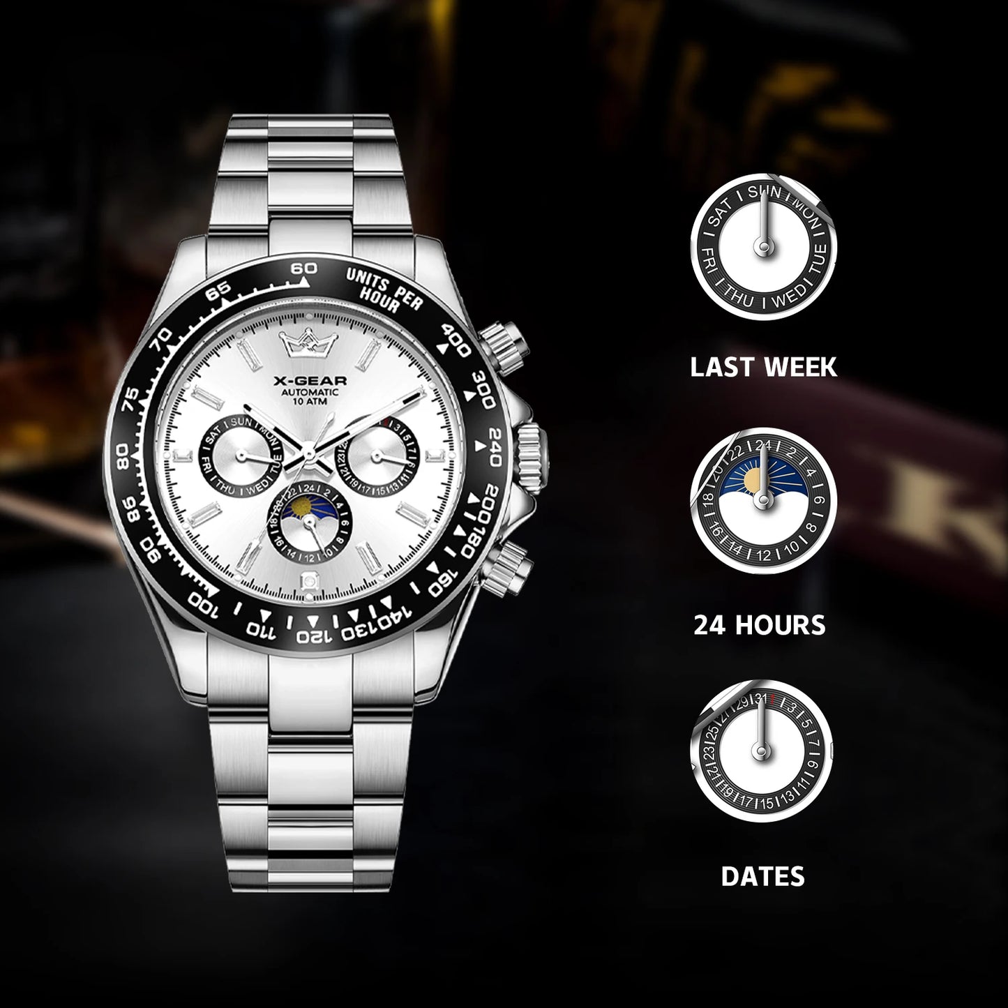 Montre mécanique automatique Panda Eye pour homme, lunette en céramique, trois cadrans, six aiguilles, étanche et lumineuse.