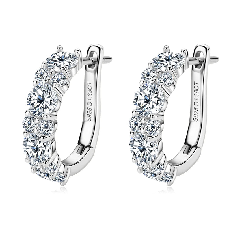Real 925 Sterling Silver Moisanite Earrings D Color 2.76CTTW. Moisanite Lab Diamond Hoops Earrings Sparking Wedding Fine Jewelry