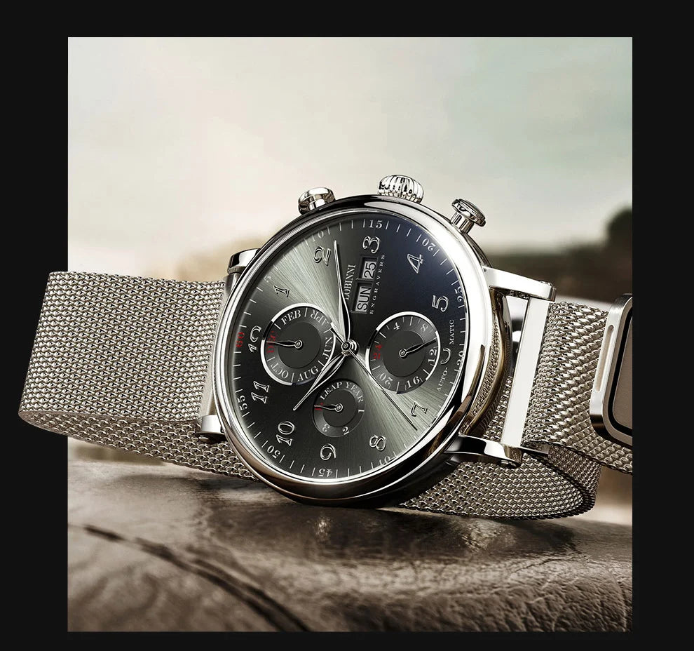 LOBINNI Luxury Brand Switzerland Perpetual Calendar Automatic Mechanical Men's Watches Sapphire Multi-function Clock L13019-8