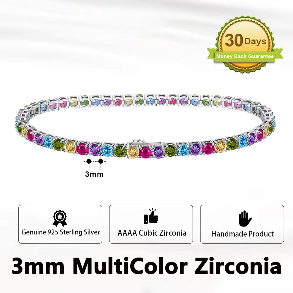 Rinntin Genuine 925 Sterling Silver Tennis Chain Bracelet Handmade High-end Luxury Hand Chain for Men Women Jewelry Gift SB128