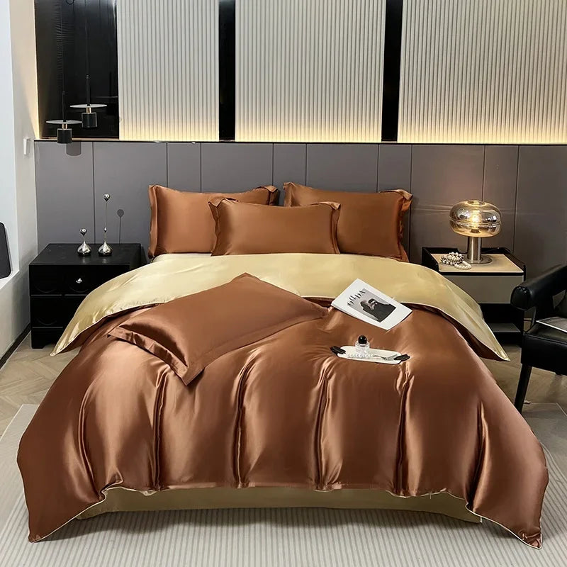 Luxury Satin Bedding Set Solid Color Duvet Cover Comfortable Smooth Quilt Cover Single Double Twin Full Queen King Size