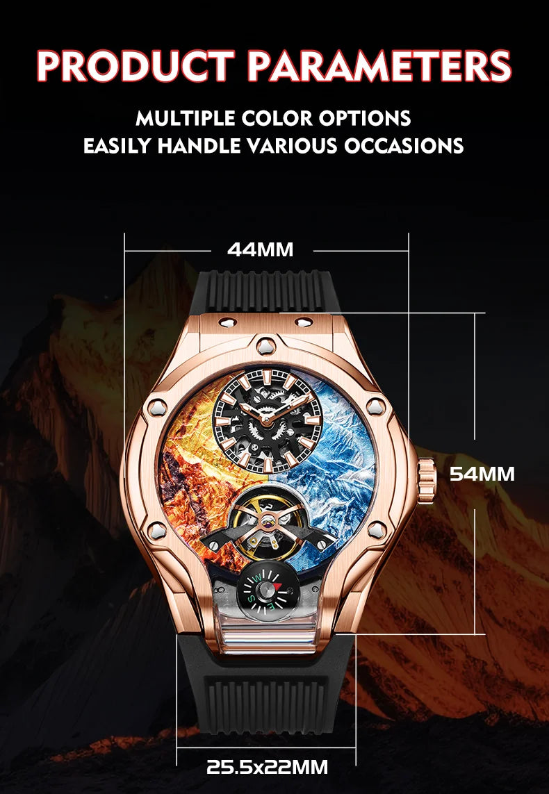 HANBORO Zhuma Mountain Peak Series Men's Fully Automatic Mechanical Watch Hollow Personalized Watch