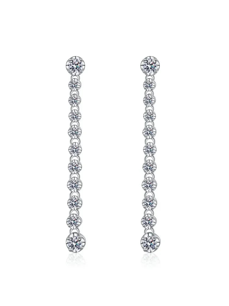 Moissanite 925 Sterling Silver Earrings Fringed Long Row Earrings Engagement Fine Jewelry Light Luxury and High-end Design