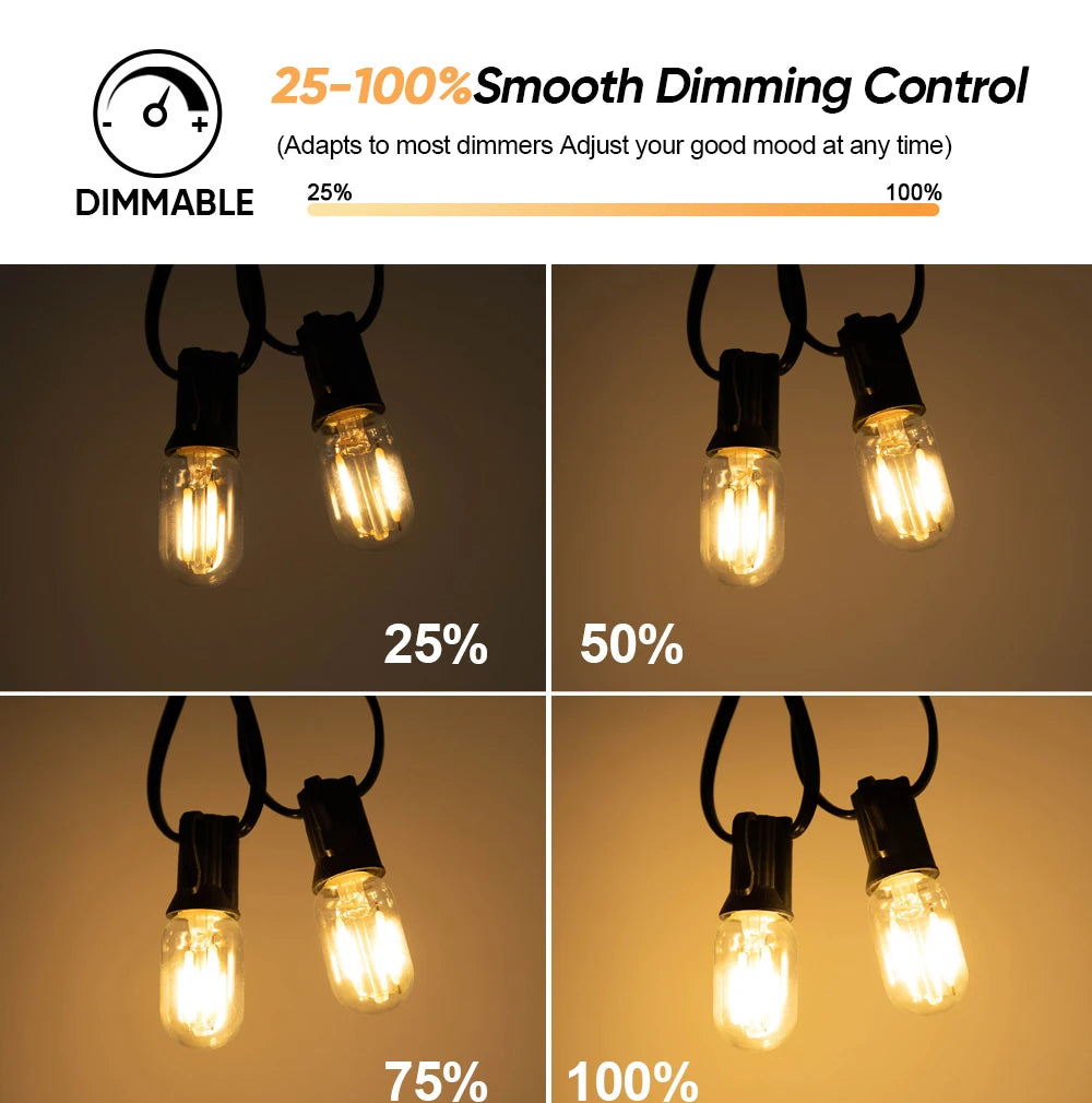 Solar String Light Outdoor Waterproof T22 Bulbs LED Solar Powered Patio Lights for Outside Porch Backyard Bistro Garden Market